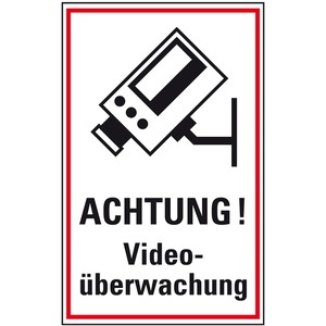 Hinweisschild ACHTUNG! Videoüberwachung Kunststoff 300 x 200mm 