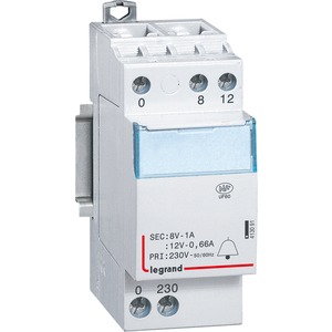 Klingeltransformator Prim.230V AC Sek.12/8V AC Strom 0,66/1A 8VA 2TE 